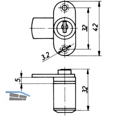 HEKNA 505 Zylinder-Hebelschloss, rechts, Schliehebel gekrpft, L 30 mm, Zamak