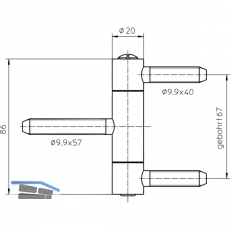 Einbohrband 3-tlg. BAKA C 1-20 WF mit Stiftsicherung, 20 mm, Stahl verzinkt