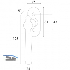 HALC Fenstergriff FULP - sichtbar geschraubt, 7x40, 125, Eisen verzinkt