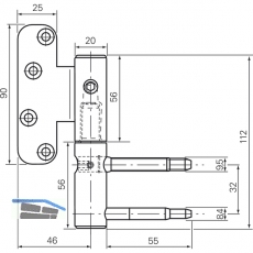 Trband 3-DIM 2-tlg. f.stumpfe Tren,  20mm links, Bandh. 112mm,verzinkt silber