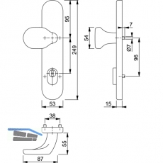HOPPE SH-Knopflangschild f. Rosettenkomb. PZ88, SST 8, 5, TS67-72, EdSt.matt