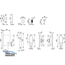 Schiebetrschloss- u. Griffset,DM 50, TS 35-52 mm, BB, Alu chromfarben satiniert