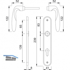HOPPE Drckergt. VERONA - auf LS WC90, TS39 - 43, Messing verchromt matt