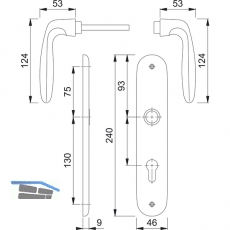HOPPE Drckergt. VERONA - auf LS WC90, TS37 - 42, silber eloxiert