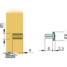 TD2 Transchlagdmpfer zum Einbohren 8,8 x 2,5, Bohrma 5x9,weich,transp.