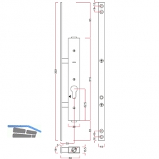 Einbauriegel sperrbar PZ o. Riegel, DM 35, Stulp 360 x 16 x 3 mm, Stahl verzinkt