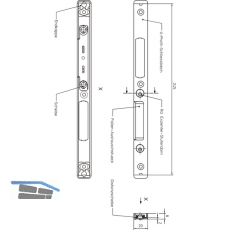 Schlieblech Falle u. Riegel verstell. m. AT-Stck, rechts,verzinkt silberfrbig