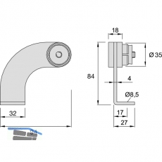 KWS Endsttze WS - gebogen 90 Rundrohr, links, 35mm, Edst.