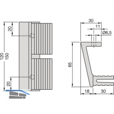 Konsole 65mm - fr Balkengriffe, Profil 120mm, Aluminium silber elox.