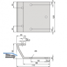 KWS Konsole I - 120mm fr bauseitige Griffplatten, Alu silber elox.