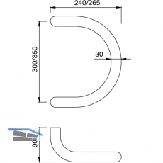 KWS Stangengriff Serie 84 - Halbkreis, 380mm, LA. 350mm,  30mm, Edst.