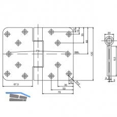 Aufschraubband B 3027 mit festem Stift, 120 x 160 mm, Edelstahl