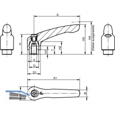 Kipp Klemmhebel mit Gewindestift M 8 x 25 mm