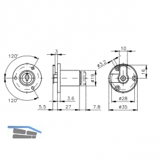 HEKNA 502 Zylinder Klappenschloss,  19 mm, L 27 mm, Zamak