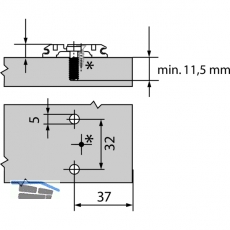 BLUM CLIP Kreuzmontageplatte, vorm. Systemschrauben, HV: Langloch, Distanz 3 mm