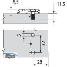 BLUM CLIP Kreuzmontageplatte, vorm. Systemschrauben, HV: Langloch, Distanz 0 mm