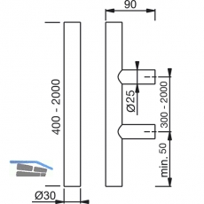 MARCHESI Stangengriff 4800 - gerade, 1200mm, LA. 900mm,  30mm, Edst. matt