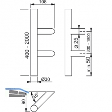 MARCHESI Stangengriff 4810 - schrg, 350mm, LA. 210mm,  30mm, Edst. matt