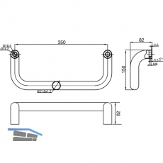 MARCHESI Stangengriff 4520 - gebogen, 382mm, LA. 350mm, M8, Edst. matt