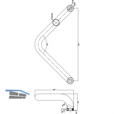 MARCHESI Stangengriff 4524 V - Form, 382mm, LA. 350mm, M8, Edst. matt