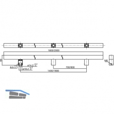 MARCHESI Stangengriff 4820 - 1600mm, LA. 1400mm, 25 x 25mm, Edst. rostfrei