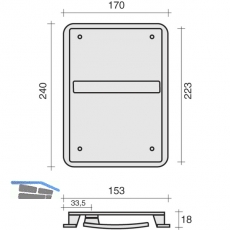 Turnhallenmuschel, 170 x 240 mm, rechts, ungelocht, VK 9 mm, Edelstahl matt