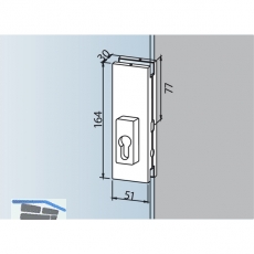 Mittelschloss US 20, PZ-vorgerichtet, Glasstrke 10 mm, silber eloxiert (03.215)