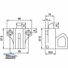 Oberlichtschnapper m. Hebelzug und Falle aus Nylon, silber eloxiert