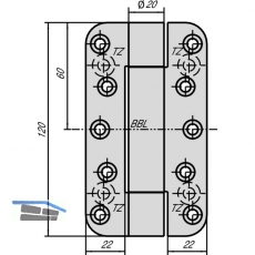 Objektband VN 2828 f. geflzte flchenb. Tren, Bandh. 120 mm, vernickelt matt