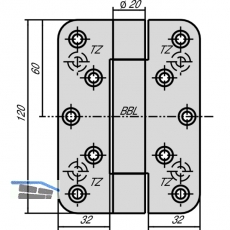 Objektband VN 2929 f. stumpf einsch. Tren, Bandhhe 120 mm, vernickelt matt