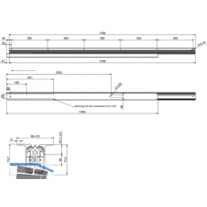 Ausziehtischfhrung ALU 77 FRONTSLIDE, Auszugsweg 1150 mm, Lnge 1315 mm, Alu