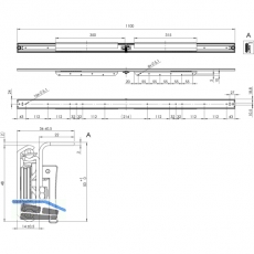 Ausziehtischfhrung BASIC SYNCHRON mit Bremse,Auszugslnge 1120 mm,verzinkt