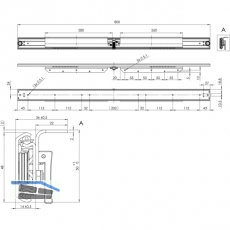 Ausziehtischfhrung BASIC SYNCHRON mit Bremse,Auszugslnge 1120 mm,verzinkt