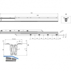 Ausziehtischfhrung CLASSIC, Auszugslnge 1780 mm, 90 kg, Stahl verzinkt