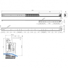 Ausziehtischfhrung TOPSLIDE, Auszugsweg 620 mm, Lnge 1000 mm, Stahl/Aluminium
