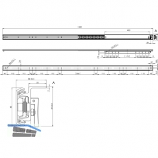 Ausziehtischfhrung TOPSLIDE, Auszugsweg 1020 mm, Lnge 1500 mm, Stahl/Aluminium