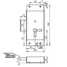 Riegelschloss Einheitssperre 61005 ohne Schlssel, rechts, DM 20, Stahl verzinkt