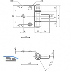 Stahlzargenband 3-tlg. f. stumpfe Tren, Band 18 x 62 mm, Stahl verzinkt