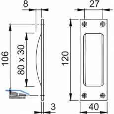 Schiebetrmuschel 40 x 120 mm, Aluminium bronze eloxiert