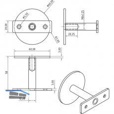 Stiegengriffsttze flach, Ros.  61 mm, Wandab. 60 mm, Edelstahl