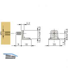 Tablar-Bodentrger PK2, Anschrauben, Tablarstrke 16 mm, Bohr  5 mm, vernickelt