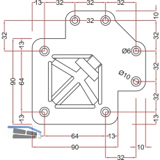 Tischfu Ersatz-Einzelteile Quadra 60 x 60 mm, Befestigungsplatte oben
