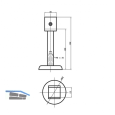Trennwandsttze U-frmig, Bodenabst. 102mm, Lichte Breite 25 mm, silber eloxiert