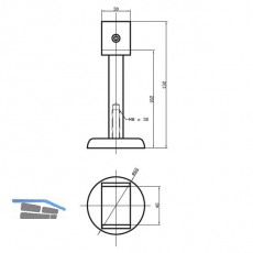 Trennwandsttze U-frmig, Bodenabst. 102mm, Lichte Breite 40 mm, silber eloxiert