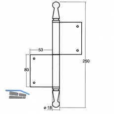 Trnussband mit Zierkopf, links, 120 x 180 mm, Stahl blank