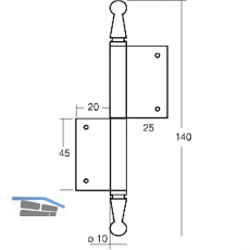 Trnussband mit Zierkopf, rechts, 90 x 140 mm, Messing poliert