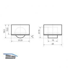 Roller-Mini BSR soft ohne Bund, Rollen  15 mm, Bohr  25 mm, Kunststoff schwarz