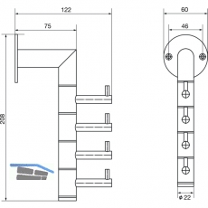 Wandgarderobe Kelvin 4 schwenkbare Haken, Hhe 208 mm,Edelstahl fein geschliffen