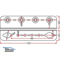 Winkel-Bettschiene SYSTEM 32, L 130, Stahl verzinkt
