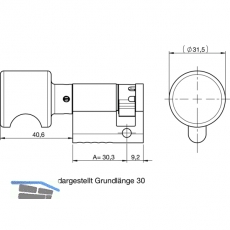 Knaufhalbzylinder MS00/Z1, 30 mm, Messing vernickelt matt